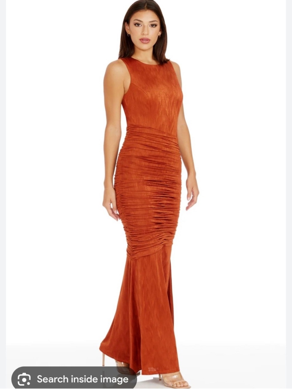 Dress the Population Rust Sleeveless Ruched Maxi Dress